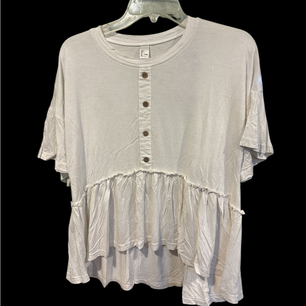 Women's White Button-Down Ruffle Top